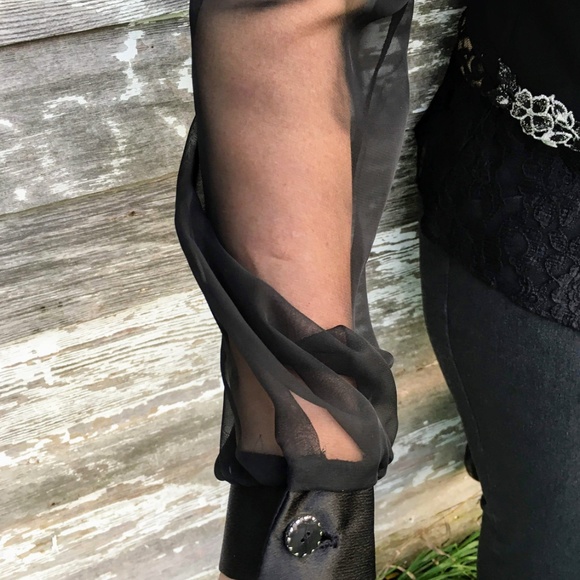 Vintage 80's 90's Sheer Black Top Jacket Lace Silv - Picture 5 of 8